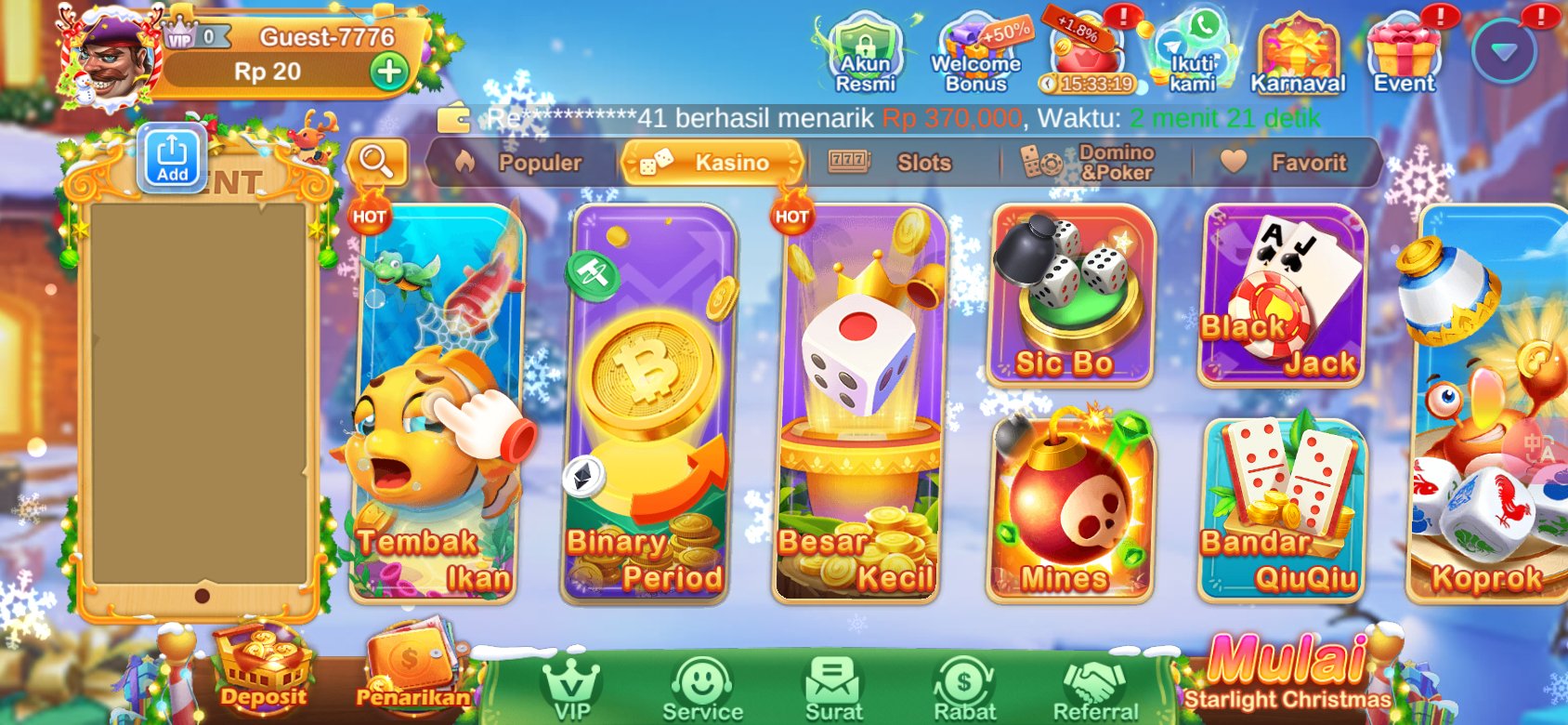 Game kasino populer seperti Tembak Ikan dan Sic Bo tersedia di K3K3 4 2 4 243 0.